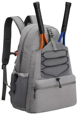 Borsa da tennis Contiene 2 Racchette, Zaino da tennis unisex con scomparto scarpe, Grande capacità Zaino da tennis con molte tasche per racchette da Tennis Pickleball Badminton e scarpa (grigio)