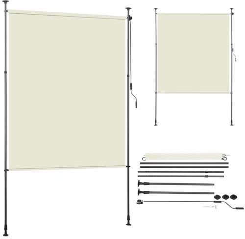 Izrielar Klemmmarkise Profimarkise 150x270cm | Balkon Windschutz & Sonnenschutz ohne Bohren | Höhenverstellbare Vertikalmarkise 2.28-3.16m | Sichtschutz für Terrasse (Beige)