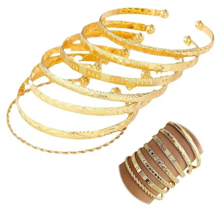 Vimmvid 7 Stück Armreif Gold, Armreifen Damen, Gold Armreif, Goldene Armreifen Valentinstag für Sie Frauen