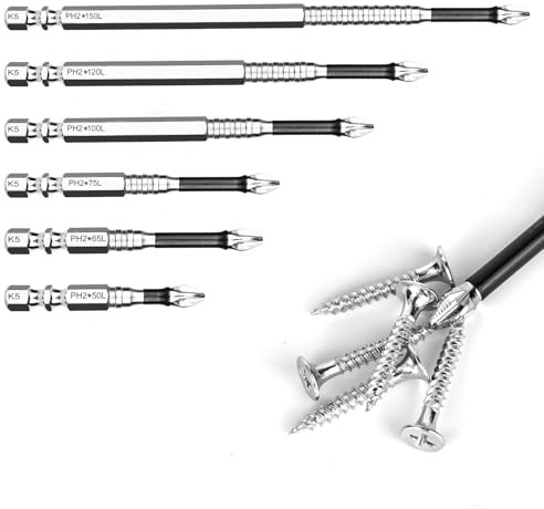 Juego de 6 puntas magnéticas, juego de puntas largas 50/65/75/100/120/150 mm, vástago de 1/4 pulgadas, juego de destornilladores antideslizantes, puntas de cruz para taladro eléctrico