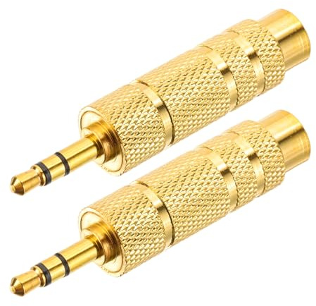 PATIKIL 3.5mm (1/8 Zoll) zu 6.35mm (1/4 Zoll) Stecker auf Buchse Audio Adapter, 2 Stück Stereo Stecker Adapter Connector Buchse vergoldet für Kopfhörer Computer Laptop Lautsprecher, Gold