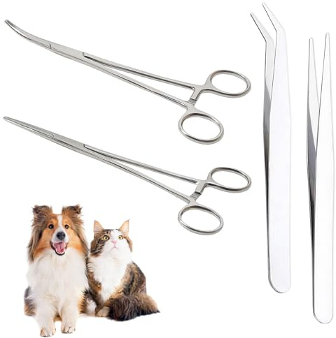 2 Stück Piercing Zange Selbstverschluss Arterienklemme Edelstahl Piercingzange und 2 Stück Pinzetten,Robust,Korrosionsbeständig,Leicht zu Reinigen,DIY-Handwerk,Haustierpflege,Straight+Bend