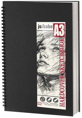 joibabe Skizzenbuch A3 Hardcover Spiralbindung - Zeichenbuch mit 160g/m² säurefreiem Papier für Bleistift, Feder & Kohlezeichnung, Skizzenheft für Künstler, Erwachsene & Anfänger