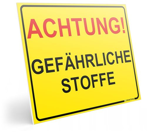 PRINTIMA Warnschild Achtung! Gefährliche Stoffe 40x30cm – PVC-Schild witterungsbeständig inkl. Montagedübel – Sicherheitskennzeichnung für Lager, Betriebe & Labore