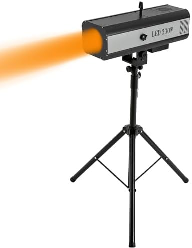Verfolger Scheinwerfer mit Stativ Höhenverstellbar (1.2-1.55m) Verfolgerscheinwerfer Punktstrahler Bühnen LED Spot Pinspot Licht mit 6 Farben Fokussiert Strahler 30m Weit & Winkelverstellbar Spotlight