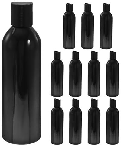 LOLIPPYY 12 Pièces Lot de 12 Flacons de Voyage 250 Ml Noirs, Bouteilles Vides pour Liquides avec Bouchon-poussoir, Flacons Rechargeables pour Shampoing, Gel et Lotion, Contenants Pratiques