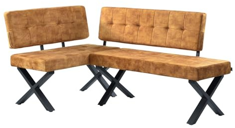 B&D home Eckbank EKA L-Kombi 100×120 cm – modulare Esszimmerbank mit Lehne, beidseitig montierbar (Links/rechts), Kufen-Metallgestell, pflegeleichter Bezug in Samt Gelb