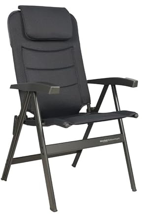 Westfield Outdoors Noblesse Ergofit CG Klappstuhl, gepolstert, verstellbar, Polyester, dunkelgrau, 68x63x120 cm, 5,5 kg, DuraLite Gestell