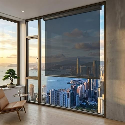Hitzeschutz-Rollo für Fenster, Transparente Sichtschutzrollos ohne Bohren, Effektiver Einwegspiegel-Sonnenschutz mit UV-Filter, Einfache Klebemontage, 90% Hitzestopp