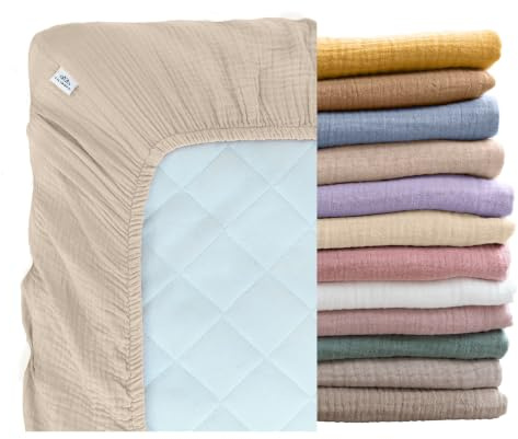 Musselin Spannbettlaken Baby [Bettlaken in 12 Farben für 60x120 & 70x140] - Bettlaken Babybett, Kinderbett aus 100% Musselin-Baumwolle - hautfreundlich & atmungsaktiv - für Krippe und Beistellbett