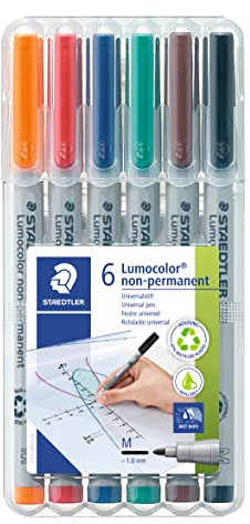 Staedtler 315 WP6 Lumocolor Universal Non Permanent Medium Pens - Assorted Colours