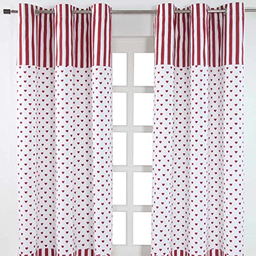 Homescapes Ösenvorhang rote Herzen 2er-Set, 137x182 cm aus 100% Baumwolle, 2 Vorhangschals mit Herz-Muster, Vorhänge für Kinderzimmer, Küche & mehr
