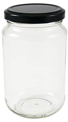 36 x 1lb jam jars (370 mls) with a choice of seven coloured lids. (Black Lid)