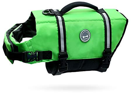 VIVAGLORY Rip Stop Schwimmweste Hund, Hundeschwimmweste, Schwimmhilfe & Auftrieb, Rettungsweste Hund für Bootfahren, L, Neon-Grün