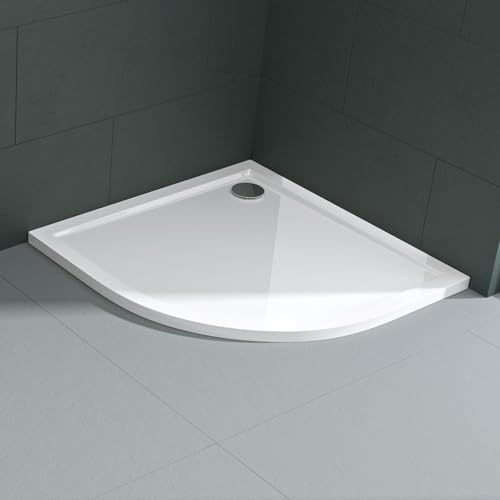 Mai & Mai Plato de Ducha 80x80x4 cm, Forma Cuarto de Círculo, Acrílico Blanco con Desagüe Al02, Antideslizante, Ultra Plano, Fácil de Instalar Faro3
