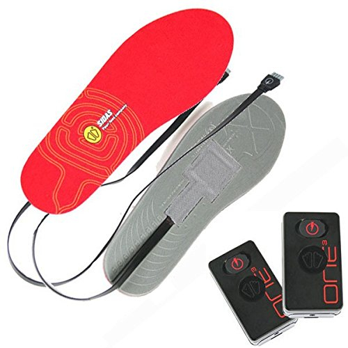 Sidas One 3 Set aus Zwei flachen, wärmenden Sohlen zum Einlegen in die Schuhe, mit Batterie, Rot, für den Winter