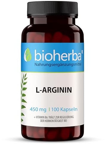 L-Arginin Kapseln – 100 Stück hochdosiert mit 450 mg plus Vitamin B6 von BIOHERBA PZN 18215244