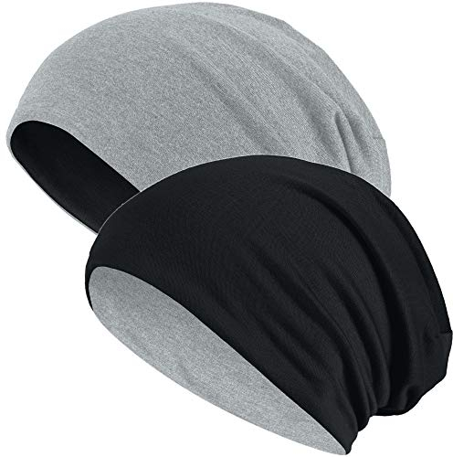 Hatstar® 2in1 Reversible Unisex Beanie | Damen und Herren Mütze | Übergangsmütze für Frühling und Sommer | SoftTouch Poly - Baumwolle | leicht & weich (hellgrau/schwarz)