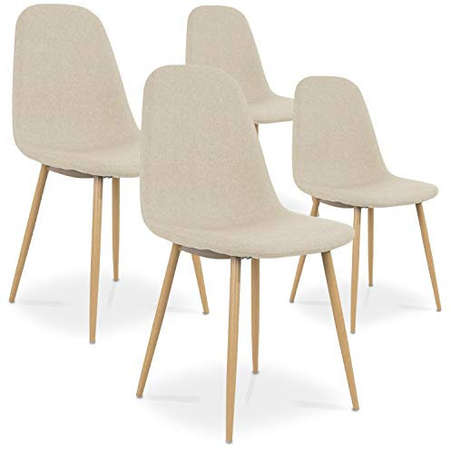 INTENSE DECO Lot de 4 chaises scandinaves Bali Tissu Beige