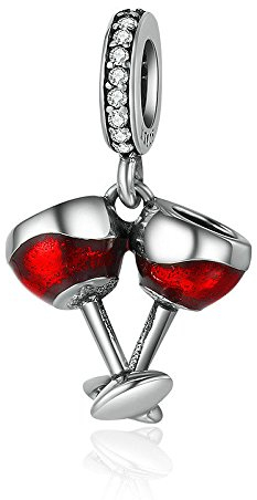 Wine Glasses Charm Valentine Day Gift 925 Sterling Silver Cheers for Love Couple Beer Pendant Charm Fit Charm Bracelet DIY Jewelry SCC478
