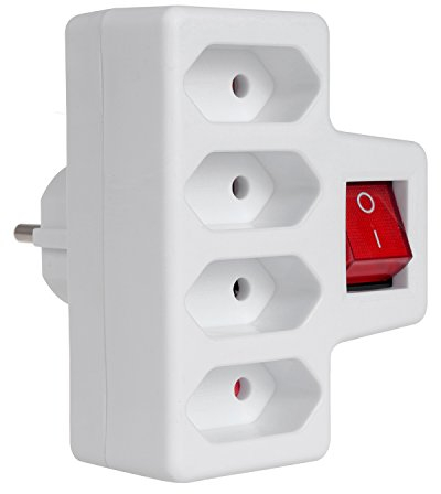 Maclean MCE217 Steckdosenadapter | 4-Fach Mehrfachstecker mit Schalter | Stromverteiler mit 4X Eurosteckdose | Belastbarkeit: 4X 2,5A (4X Eurosteckdose mit Schalter)