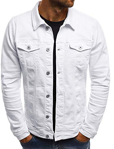 Veste en Jean Blanc Homme Skinny,Overdose Automne Hiver Manteau Denim Vintage Jeans Longue Jacket Casual Tops Coat