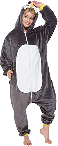 corimori 1852 Pablo der Pinguin Damen Herren Onesie Jumpsuit Anzug Einteiler Kostüm Verkleidung Gr. 160-170cm, Schwarz