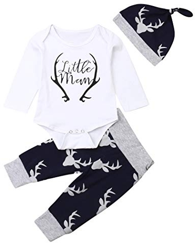 Geagodelia 3tlg Baby Jungen Kleidung Outfit | Babykleidung Set, Langarm Body Top + Hose + Mütze, Neugeborene Weiche Warme Babyset, Herbst Frühling Bekleidung