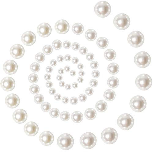 TOAOB 1000pcs White Flat Back Pearls Nail Pearls Beads Half Round Pearl Glossy Beads Mixed Sizes 4mm 6mm 8mm 10mm 12mm for DIY Crafts Wedding Dress Phone Case