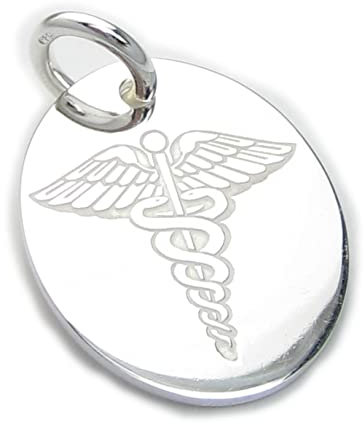 Colgante grande de plata de ley con disco de alerta médica ovalado .925 x 1 -SFP