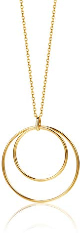 Orovi Schmuck Damen Halskette Gelbgold mit Kettenanhänger Doppel Ring Kreis Kette aus 14 Karat (585) Gold, Länge Einstellbar 42-45cm