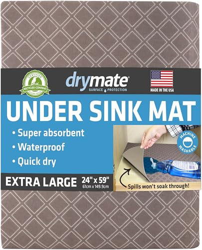 Drymate XL Under Sink Mat, Waterproof Cabinet Protection Mats for Kitchen & Bathroom, Absorbent Shelf Liners, Slip-Resistant, Non-Adhesive, Machine Washable, Durable (USA Made)(24”x59”)(Taupe)