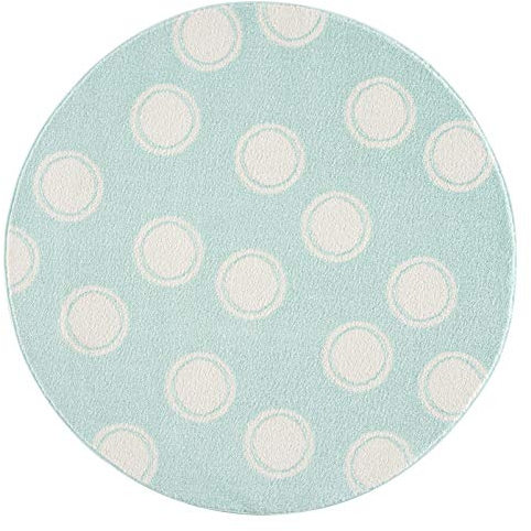Livone Kinderzimmer Baby Pflegeleicht Kinderteppich Punkte Kreise Mint Weiss Grösse 150 cm rund