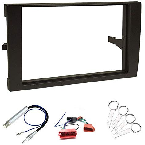Sound-way Kit Montage Autoradio, Cadre de Radio, Façade 2 DIN, Cable Adaptateur Connecteur ISO, Adaptateur Antenne, Clés Demontage Compatible avec Audi A4 B6 B7, Seat Exeo