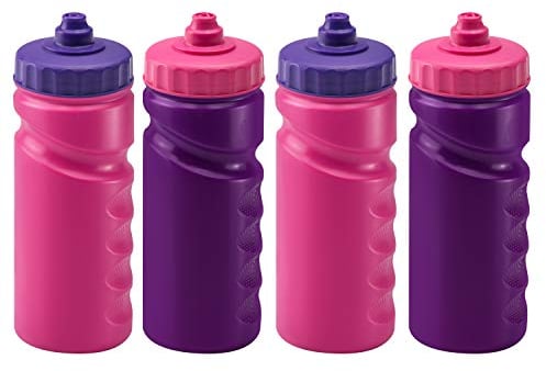 Foxberry 4 x 500ml - Water Bottles - BPA Free - Hands Free Lid - Leakproof Non Drip Spout - Ergonomic Finger Grips - Dishwasher Safe - Blank For DIY Branding and Decoration - Pink Purple