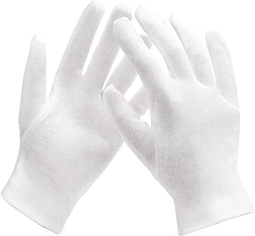 100% Cotton Gloves for Eczema,1 Pairs White Cotton Moisturizing Gloves Over Night Bedtime | Cosmetic Inspection Premium Cloth Quality | Dry Sensitive Irritated Skin Spa Therapy Secure Wristband