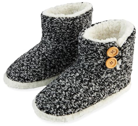 DUNLOP Zapatillas Casa Mujer Alta, Pantuflas Mujer Forro Suave, Zapatillas Botas Mujer Invierno con Suela Antideslizante 37-41 (Negro Marl, 39)