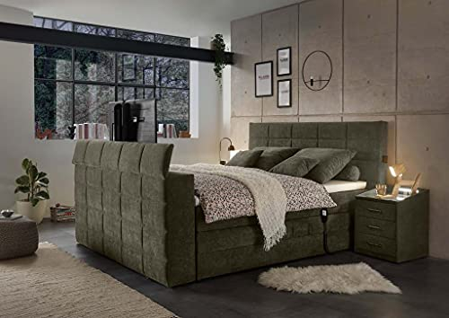 Froschkönig24 Denver Boxspringbett 180x200cm Stone inkl. Motor & motorisierte TV-Halterung, Ausführung:Variante 1