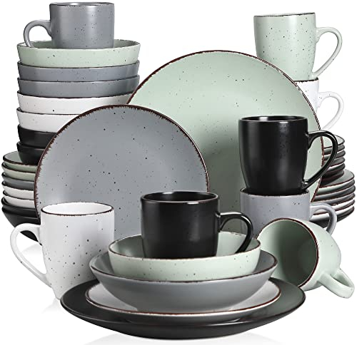 Tafelservice Steingut, vancasso MODA Geschirrset, Vintage Aussehen, 40-teiliges Kombiservice mit je 8 Speisetellern, Kuchentellern, Suppentellern, Schalen und Tassen