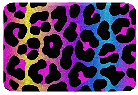 Leopard Drucken Badteppiche Beschwingt Bunt Gepard Drucken rutschfest Badvorleger Badezimmerteppich Safari Wild Tier Thema Saugfähige Badematte 50x80cm für Badwanne Maschine Waschbar Badteppiche