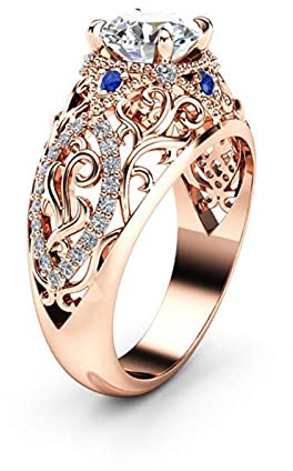 Bague en or rose 14K pour femmes bijoux de mariage diamant et fleur bague de fiançailles saphir bijoux cadeau