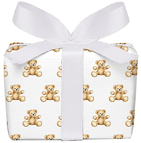 3er Set Geschenkpapier Bögen Teddy Kuscheltier Weiß für Kinder Kindergeburtstag Baby Geburt Taufe, gedruckt auf PEFC zertifiziertem Papier, 50 x 70 cm