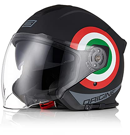 ORIGINE Motorradhelm Jethelm Roller Helm Scooter Helm Moped Mofa Helm mit Doppelvisier ECE Zertifizierung (Italy 2.0 Matt Black,L)