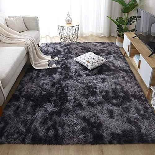 Leesentec Teppich für Wohnzimmer, Schlafzimmer, Jugendliche, Mädchen, Shaggy, modernes Design, Langflor, weich, rutschfest, großer Teppich für Kinder, Schlafzimmer(Schwarz Grau, 200 x 300 cm)