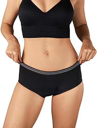 BeMee Daytime Hipster, Perioden-Slip aus Bio-Baumwolle, atmungsaktiv, auslaufsicher, schadstoff-frei bei mittlerer bis starker Blutung, schwarz, Größe M