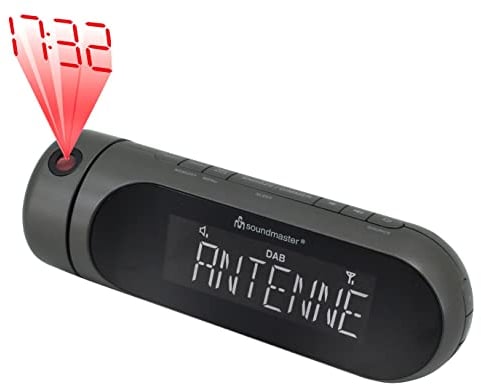 Soundmaster UR6700AN - Radio Réveil Projecteur avec Radio Dab/Radio FM - RDS, Projection de l'Heure 180°, 20 Stations Préréglées, Réglage Automatique de l'Heure, Double Alarme, Sortie USB.