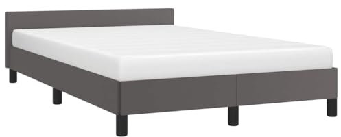 vidaXL Bettgestell mit Kopfteil Kunstlederbett Doppelbett Polsterbett Bett Bettrahmen Schlafzimmerbett Schlafzimmermöbel Grau 120x200cm Kunstleder