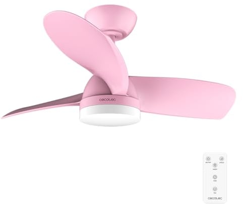 Cecotec Ventilador de Techo con Luz EnergySilence Aero 3050 Pink. 35 W, Motor DC, Diámetro 36” con luz LED, Mando a distancia, Temporizador, 6 Velocidades y 3 Aspas