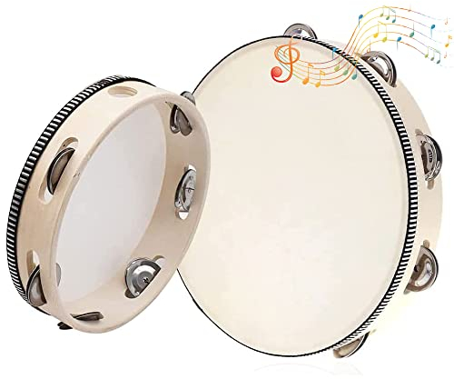 Aieraczy 2 Stück (6 Zoll & 8 Zoll) Holz Tambourin, tambourine instrument, Percussion-Handtrommeln, hand drum, Hölzern Einzelreihe Handheld tamborine mit Jingles für Party, Tanz, Gesangsbegleitung
