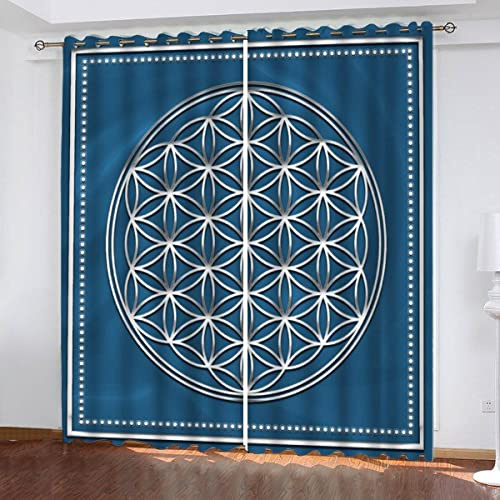 JIARAO Gardinen Vorhänge Ösen 2 Stück Blume des Lebens Vorhang Schlafzimmer Geräuschreduzierung 3D Drucken Geometrische Symbole Luxus Hochwertig Abdunklungsvorhänge 220 x 215 cm BxH